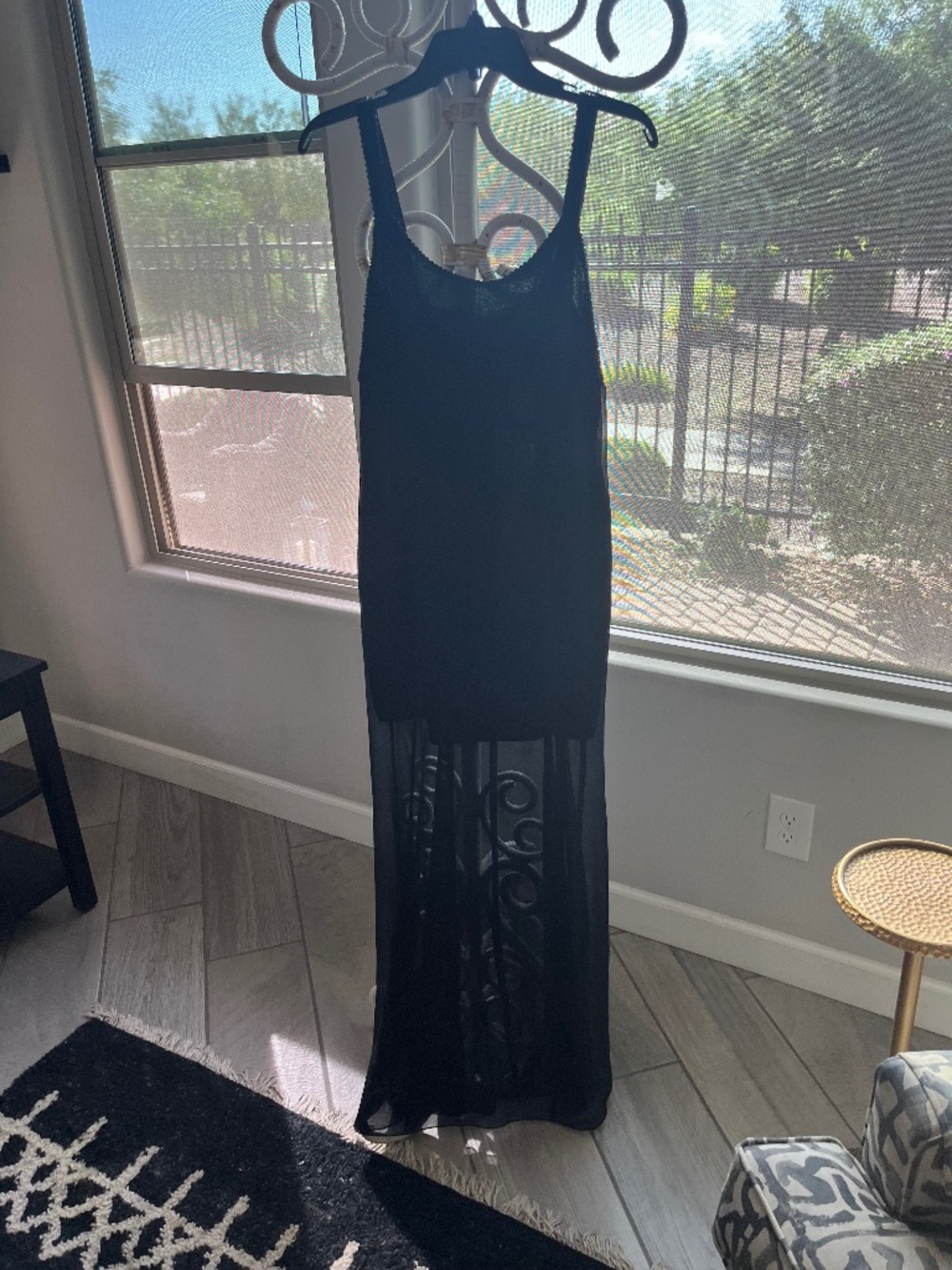 Vintage Cache Y2K Black Beaded Mesh Maxi Dress Gown Sz 8 Goth Glam NYE Formal - Picture 6 of 10